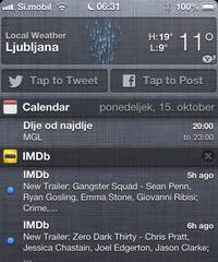 iOS 6: Notification center in objava na Twitter ali Facebook